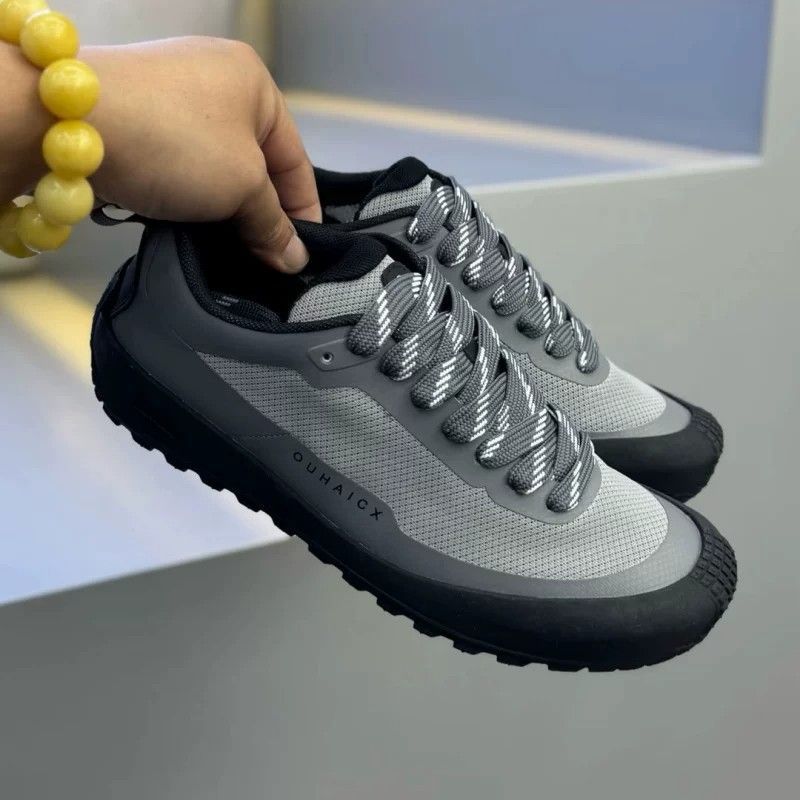 Knit Fabric Lace Up Sneakers - Solid Tone Anti Slip Heren Lage
